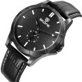 SKONE 9415 luxury black leather working subdial watches